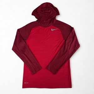 Nike Dri-Fit Performance Hoodie Mens S Red Maroon Raglan Long Sleeve Training